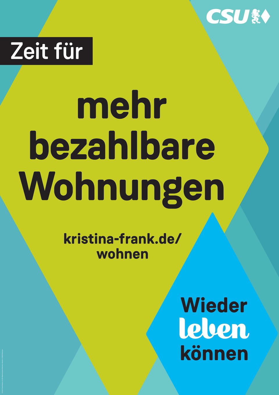 Wahlplakat Kristina Frank - Zeit für mehr bezahlbare Wohnungen