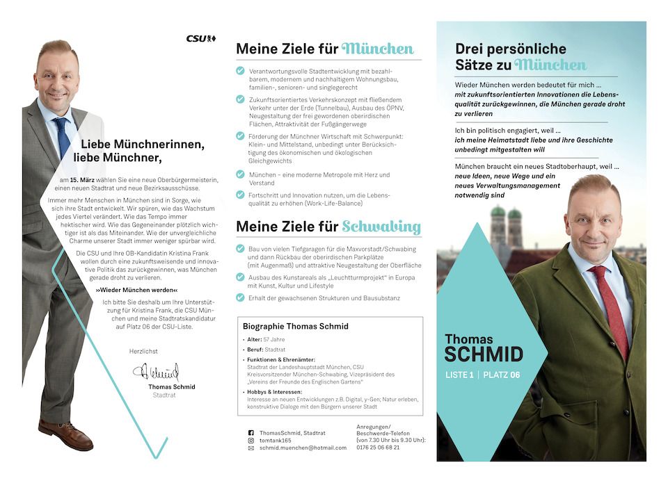 Thomas Schmid - Kandidat der CSU München für den Stadtrat 2020 - Flyer Seite 2